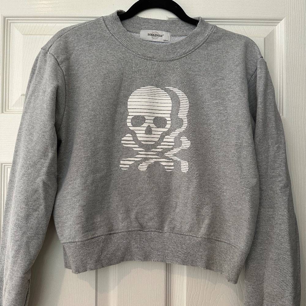 Soul Cycle Cropped Distressed Gray Sweatshirt